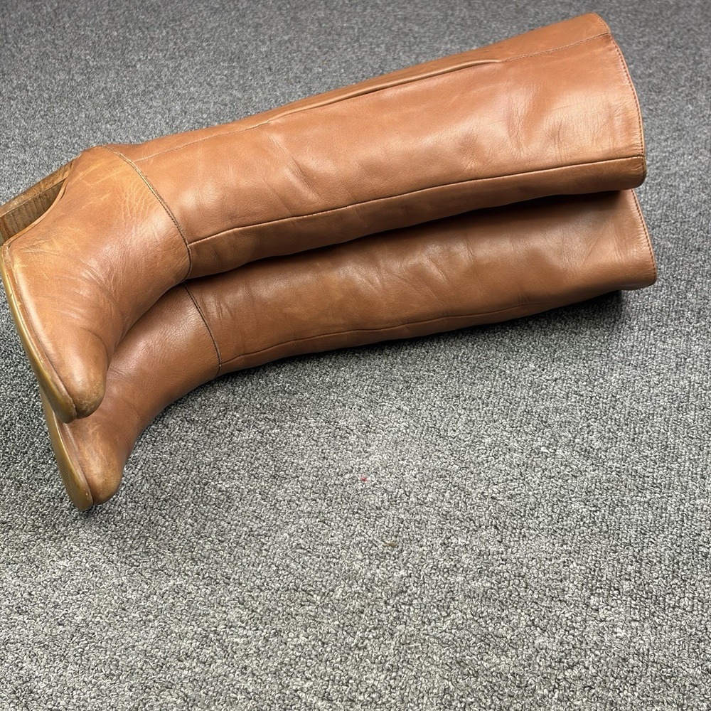 Vintage Frye Tall Campus Boots Cognac Brown Leather Heeled Women's 8 USA Boho - Picture 7 of 16